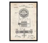 Nacnic Poster con patente de Motor magnetico. Lámina con diseño de patente antigua en tamaño A3 y con fondo vintage