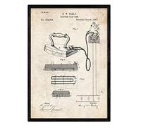 Nacnic Poster con patente de Plancha electrica. Lámina con diseño de patente antigua en tamaño A3 y con fondo vintage