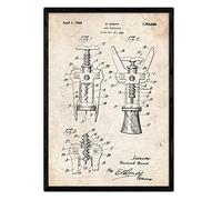 Nacnic Poster con patente de Sacacorchos. Lámina con diseño de patente antigua en tamaño A3 y con fondo vintage