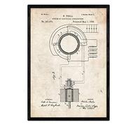 Nacnic Poster con patente de Sistema de distribucion electrica. Lámina con diseño de patente antigua en tamaño A3 y con fondo vintage
