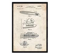 Nacnic Poster con patente de Surf con quilla. Lámina con diseño de patente antigua en tamaño A3 y con fondo vintage