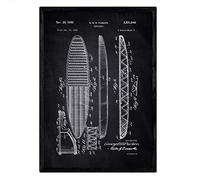 Nacnic Poster con patente de Tabla de surf. Lámina con diseño de patente antigua en tamaño A3 y con fondo negro