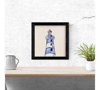 Nacnic Poster cuadrado con dibujos del mar. Lámina Faro encantado, ilustrada con dibujos del mar y el océano. Imagen cuadrada con dibujos marinos Tamaño 20x20 con marco