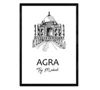 Nacnic Poster de Agra - Taj Mahal. Láminas con monumentos de ciudades. Tamaño A4, con marco