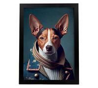 Nacnic Poster de Basenji en estilo de Fotografía a Todo Color. Divertidas ilustraciones realistas de animales con ropa humana. Interiorismo y Decoración. A3 Marcos Negros.