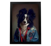 Nacnic Poster de Border Collie en estilo de Fotografía a Todo Color. Divertidas ilustraciones realistas de animales con ropa humana. Interiorismo y Decoración. A4 Marcos Negros.