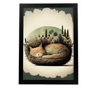 Nacnic Poster de Bosque de gatos en Estilo Precisionismo. Ilustraciones Infantiles a Todo Color de Animalitos Durmiendo. Interiorismo y Decoración. A4.