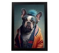Nacnic Poster de Bulldog francés en estilo de Fotografía a Todo Color. Divertidas ilustraciones realistas de animales con ropa humana. Interiorismo y Decoración. A3 Marcos Negros.