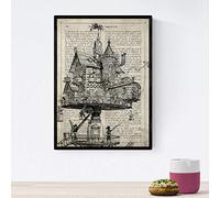 Nacnic Poster de Casa victoriana en el cielo.Láminas vintage para decoración de interiores. Posters con diseño vintage y definiciones. Tamaño A4 con marco