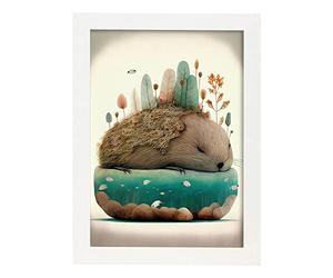 Nacnic Poster de Castor en Estilo Precisionismo. Ilustraciones Infantiles a Todo Color de Animalitos Durmiendo. Interiorismo y Decoración. A4 Marcos Blancos.