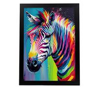 Nacnic Poster de Cebra Estilo Retrato. Coloridas Ilustraciones de Animales en Acuarela. Impresiones artísticas para la Decoración y Diseño de Interiores. Modelo 2, A3 con marcos negros