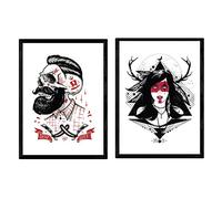 Nacnic Poster de Chico chica rojo negro. Lámina decorativa de diseño. Tamaño A4