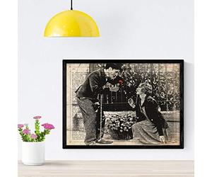 Nacnic Poster de City Lights - Charlie Chaplin. Láminas de cine antiguo de Hollywood. Diseño de cine vintage con definiciones. Tamaño A4 con marco