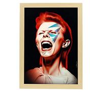 Nacnic Póster de David Bowie cantando sonriendo por Aladdin Sane Art Prin Marco Madera clara A3