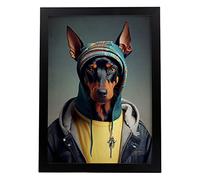 Nacnic Poster de Dóberman pinscher en estilo de Fotografía a Todo Color. Divertidas ilustraciones realistas de animales con ropa humana. Interiorismo y Decoración. A3 Marcos Negros.