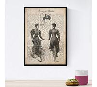 Nacnic Poster de Dos mujeres y una bici. Láminas de bicicletas definiciones. Decoración de ciclismo para deportistas y ciclistas. Tamaño A4 con marco