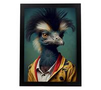 Nacnic Poster de Emu en estilo de Fotografía a Todo Color. Divertidas ilustraciones realistas de animales con ropa humana. Interiorismo y Decoración. A3 Marcos Negros.