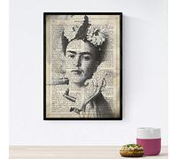Nacnic Poster de Frida Kahlo Blanco y Negro. Láminas de Personajes Importantes. Posters de músicos, actores, inventores, exploradores, ... Tamaño A4 con Marco