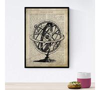 Nacnic Poster de Giroscopio astronomico.Láminas vintage para decoración de interiores. Posters con diseño vintage y definiciones. Tamaño A4 con marco