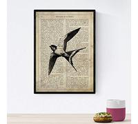 Nacnic Poster de Golondrina.Láminas vintage para decoración de interiores. Posters con diseño vintage y definiciones. Tamaño A4 con marco