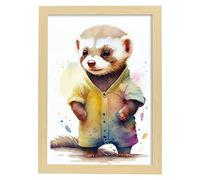 Nacnic Poster de Hurón en Estilo Acuarela. Ilustraciones Infantiles a Todo Color de Animalitos Bebé sobre fondo Blanco. Interiorismo y Decoración. A4 Marcos Madera.