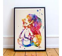 Nacnic Poster de la Bella y la Bestia. Láminas de Cine, películas, y actores. Posters de películas Antiguas con Estilo Acuarela. Tamaño A4 con Marco
