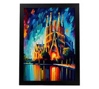 Nacnic Poster de La Sagrada Família en estilo Pintura al Óleo. Ilustraciones de monumentos y ciudades en estilo fotográfico a todo color. Diseño y Decoración de Interiores. A4.