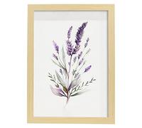 Nacnic Poster de Lavanda Estilo Nórdico. Ilustraciones de Botánica con Flores y Plantas en Acuarela. Diseño Moderno y Decoración de Interiores. Modelo 3, A4 con marco de madera clara