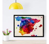 Nacnic Poster de Mapa Espana 2. Láminas e ilustraciones de ciudades, comunidades, y mapas de España. Tamaño A4 con marco