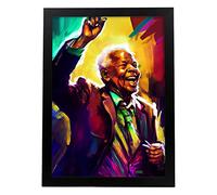 Nacnic Poster de Nelson Mandela en estilo Retrato a Todo Color. Ilustraciones y Caricaturas de Personajes Históricos Famosos. Diseño y Decoración de Interiores. A3.