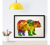 Nacnic Poster de Oso estilo acuarela. Láminas de animales con estilo acuarela para decoración de interiores. Tamaño A4 con marco