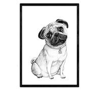 Nacnic Poster de Pug blanco. Lámina decorativa de perros. Tamaño A3 con marco