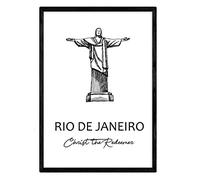 Nacnic Poster de Rio de Janeiro - Cristo redentor. Láminas con monumentos de ciudades. Tamaño A4, con marco