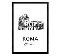 Nacnic Poster de Roma - El Coliseo. Láminas con monumentos de ciudades. Tamaño A4, con marco