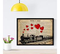 Nacnic Poster de Tren con corazones. Láminas de vehículos con definiciones. Ilustraciones vintage de coches, motos, aviones, … Tamaño A4 con marco