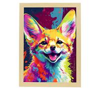 Nacnic Poster de Zorro Fennec Estilo Retrato. Coloridas Ilustraciones de Animales en Acuarela. Impresiones artísticas para la Decoración y Diseño de Interiores. Modelo, A3 con marcos de madera clara