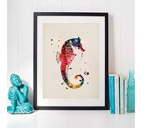 Nacnic Poster di Cavalluccio marino con motivo acquerello Mix di lamelle in stile acquerello per decorazione d'interni formato A4 con cornice