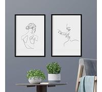 Nacnic - Poster Dibujo Arte Lineal Silueta Femenina y Beso Pareja - Impresión Artística Decorativa Trazo de Línea Blanco y Negro - Decoración Nórdica