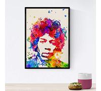 Nacnic Poster imagen de Jimi hendrix. Posters con diseño acuarela de famosos, actores, músicos, y personajes conocidos. Tamaño A4 con marco