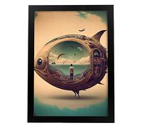 Nacnic Poster Pez en Estilo Surrealismo Cinematográfico. Ilustraciones y Grabados de Historieta Abstracta y Artística para Interiorismo y Decoración. A4.