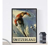 Nacnic Poster vintage. Cartel vintage de montañas europeas. Esquí en Suiza. Tamaño A4