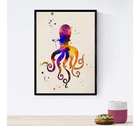 Nacnic Posters de animales marinos con diseño acuarela. Lámina Pulpo, impresa con textura acuarela, para decoración de interiores. Tamaño A4 con marco