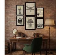 Nacnic Posters de Bocetos Vintage. Ilustraciones Estilo Retro Sepia con Imágenes de Naturaleza y Viajes sobre Fondos Enciclopedia. Diseño para la Decoración de Interiores. A4 & A3 Marcos Negros.