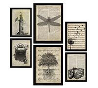 Nacnic Posters de Bocetos Vintage. Ilustraciones Estilo Retro Sepia con Imágenes de Naturaleza y Viajes sobre Fondos Enciclopedia. Diseño Moderno para la Decoración de Interiores. A4 & A3.