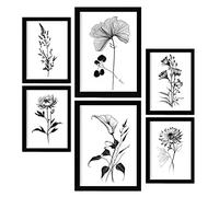 Nacnic Posters de Flores Frondosas. Ilustraciones en Blanco y Negro de Naturaleza y Botánica con Temas Florales. Diseño Moderno para la Decoración de Interiores. A4 & A3.