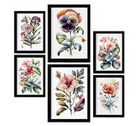 Nacnic Posters de Flores Oscuras. Ilustraciones A Todo Color de Naturaleza y Botánica con Temas Florales sobre Fondo Blanco. Diseño Moderno para la Decoración de Interiores. A4 & A3 Marcos Negros.
