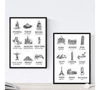Nacnic Posters de monumentos del Mundo. Láminas de Maravillas del Mundo y monumentos impactantes. Tamaño A3 con Marco