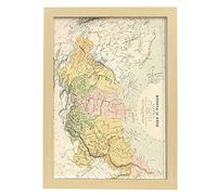 Nacnic Pósters Geográficos en estilo Vintage. Mapa de Rusia. Ilustraciones de Antiguos Mapamundis en tonos sepia. Tamaño A3, con marco color madera.