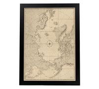 Nacnic Pósters Geográficos en estilo Vintage. Mapa del Océano Ártico de 1855. Ilustraciones de Antiguos Mapamundis en tonos sepia. Tamaño A3, con marco negro.