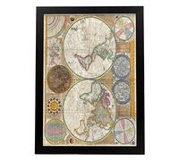 Nacnic Pósters Geográficos en estilo Vintage. Mapamundi en Hemisferios de 1794. Ilustraciones de Antiguos Mapamundis en tonos sepia. Tamaño A3, sin marco.